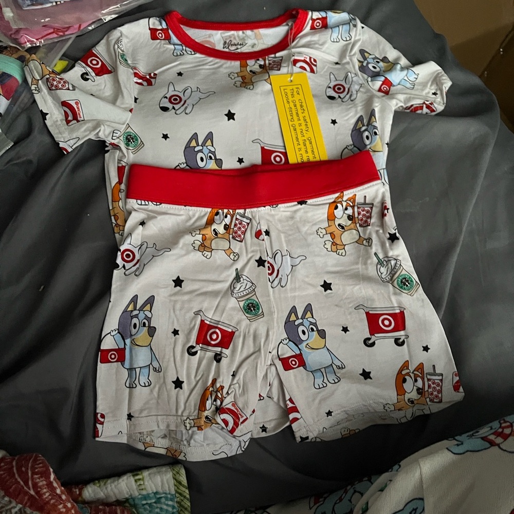 BAMBOO Cartoon Character Pajama Set with Red and White